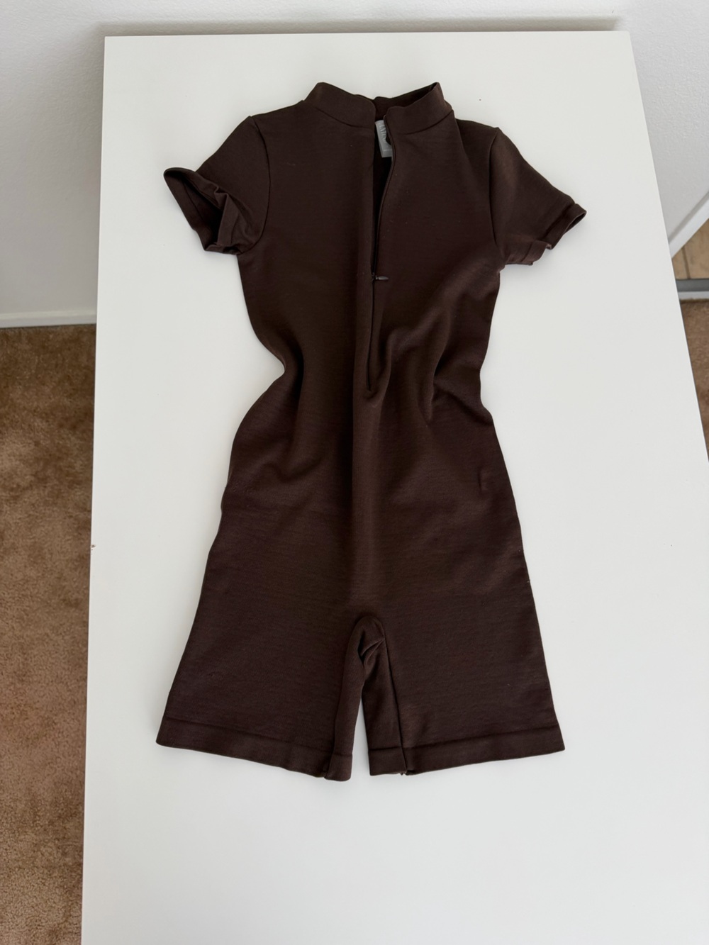 Women's Short-Sleeve Brown Knit Romper Jumpsuit